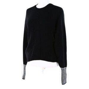 AKEP Black & White Striped Sleeves Blend Wool Women’s Sweater Retail $145 - NWT
